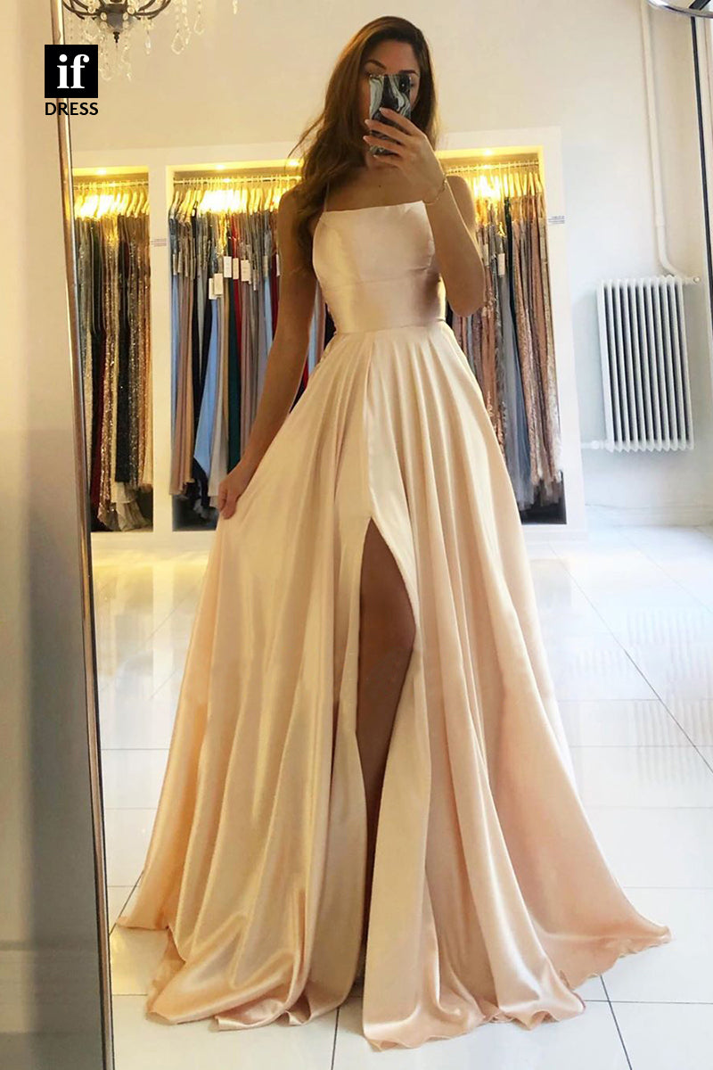 33967 - Elegant A-Line Spaghetti Straps Scoop Lace-Up Prom Formal Dress