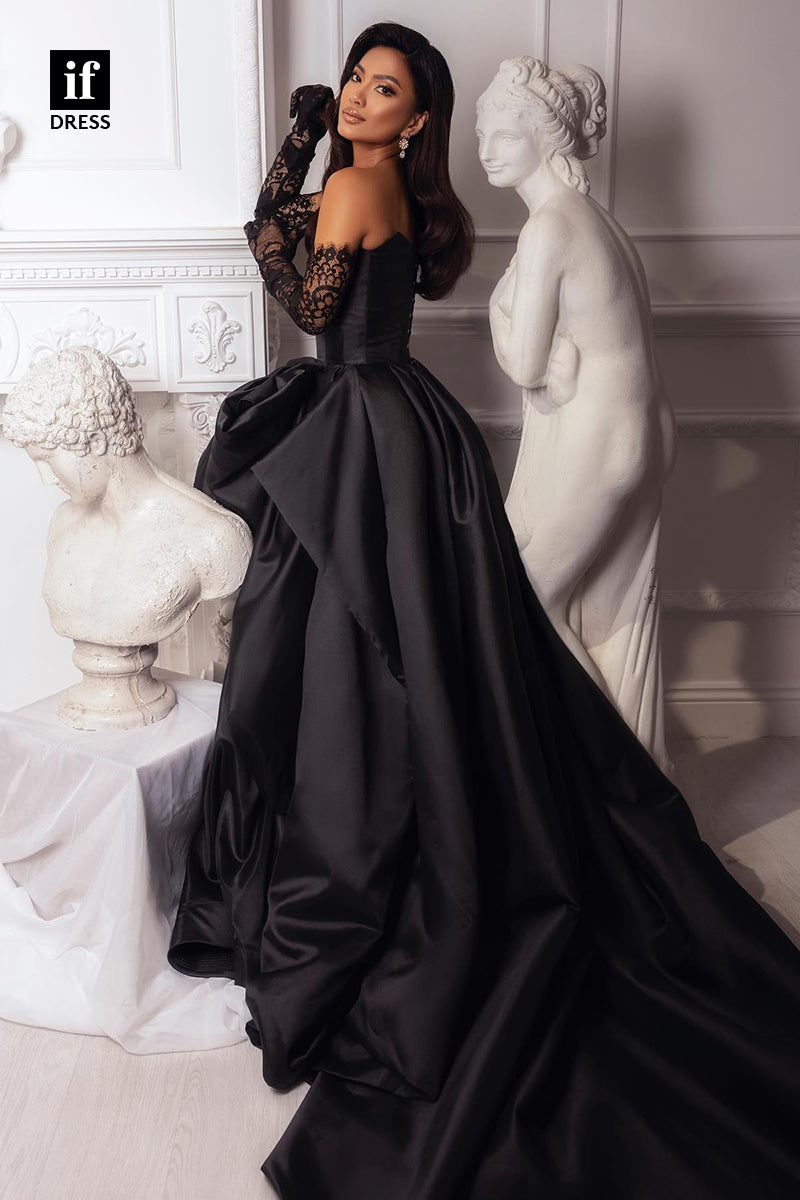 33985 - Unique A-Line Long Sleeves Off-Shoulder Sweetheart Prom Formal Dress