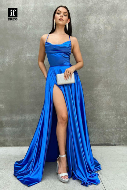 34011 - Glamorous A-Line High Split Spaghetti Straps Sleeveless Prom Formal Dress