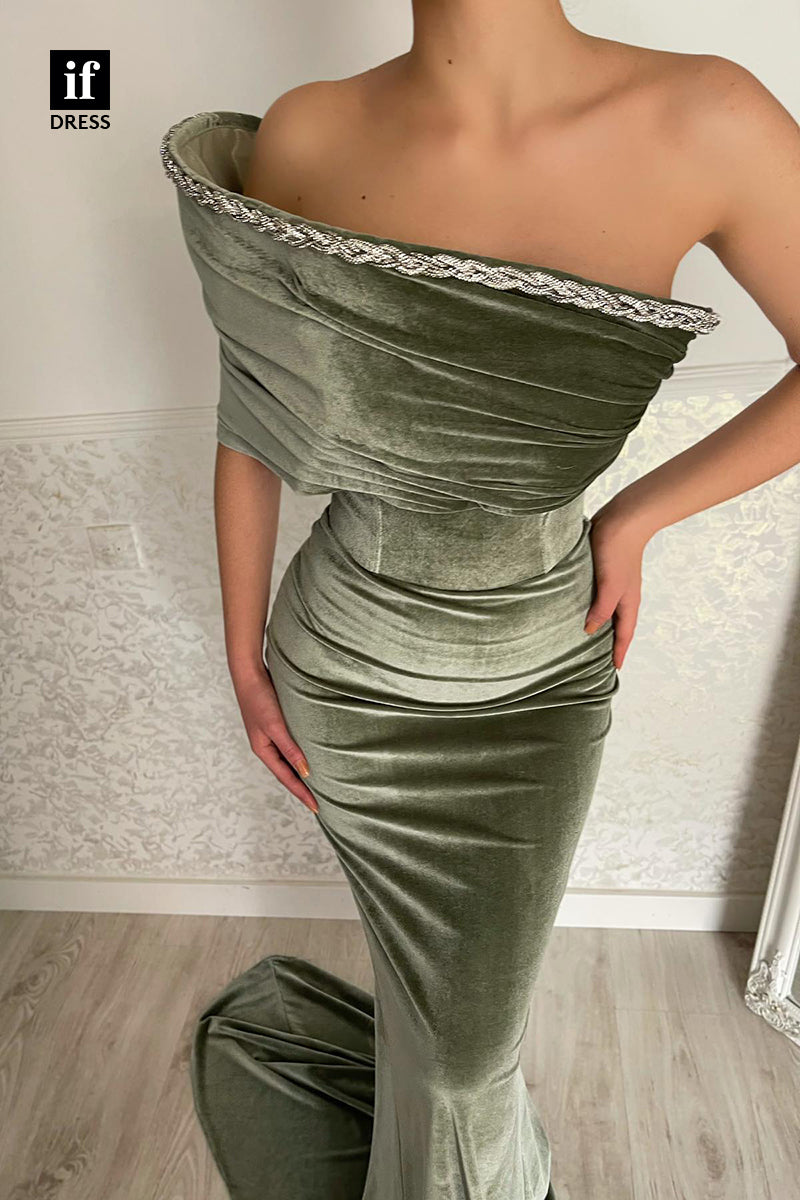 34031 - Strapless Pleats Mermaid Long Prom Formal Dress