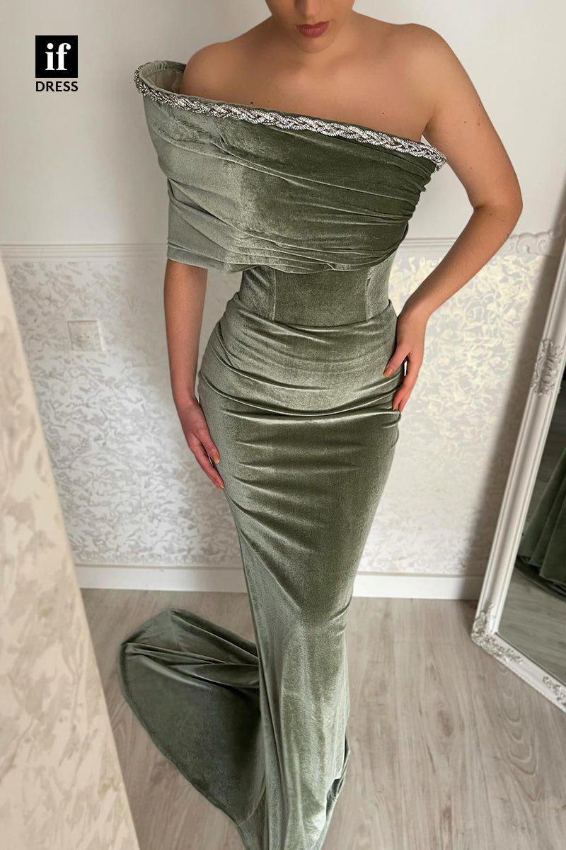 34031 - Strapless Pleats Mermaid Long Prom Formal Dress