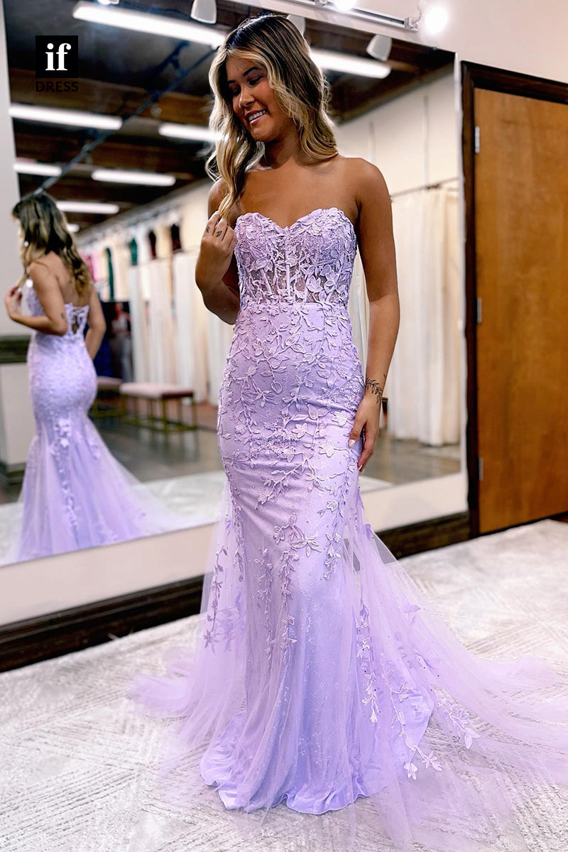 34038 - Off Shoulder Sheath Sweetheart Lace Appliques Long Prom Evening Dress