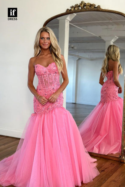 34106 - Romantic Off-Shoulder Sweetheart Illusion Prom Formal Dress
