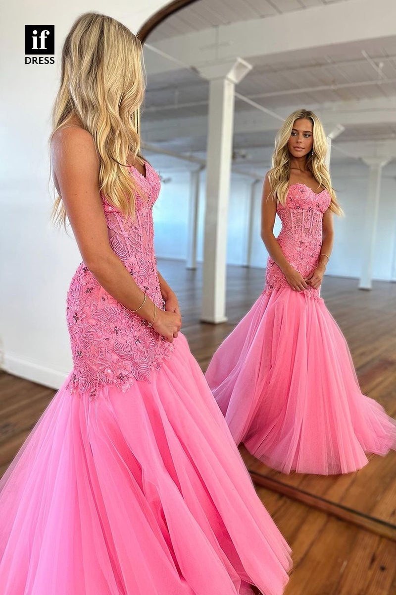 34106 - Romantic Off-Shoulder Sweetheart Illusion Prom Formal Dress