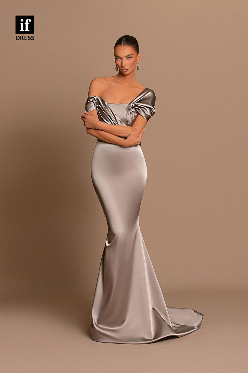 34120 - Glamorous Cap Sleeves Sheath Satin Prom Evening Formal Dress