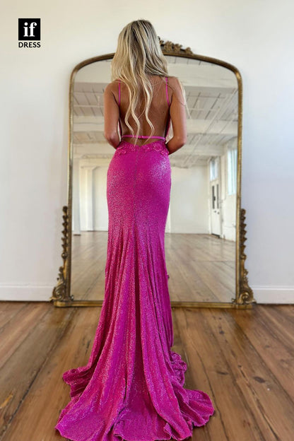 34148 - Distinctive Spaghetti Straps V-Neck Appliques Prom Formal Dress