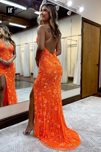 34178 - Charming Spaghetti Straps Appliques V-Neck Prom Evening Dress