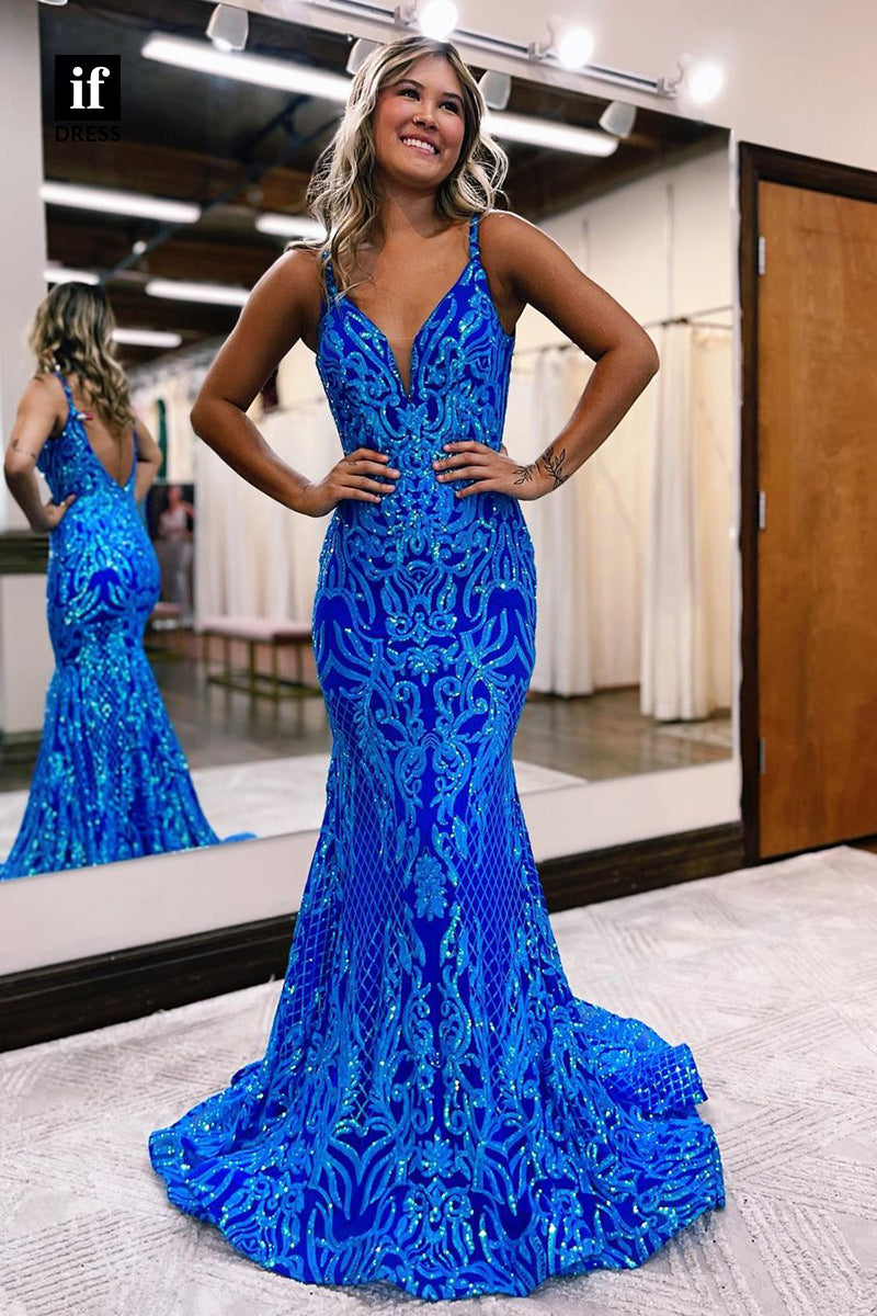 34193 - Attractive Spaghetti Straps V-Neck Prom Formal Dress