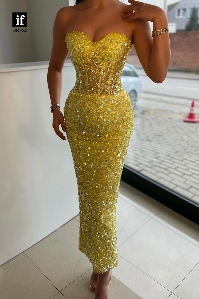 34213 - Sparkly Off-Shoulder Sweetheart Sequined Prom Evening Dress