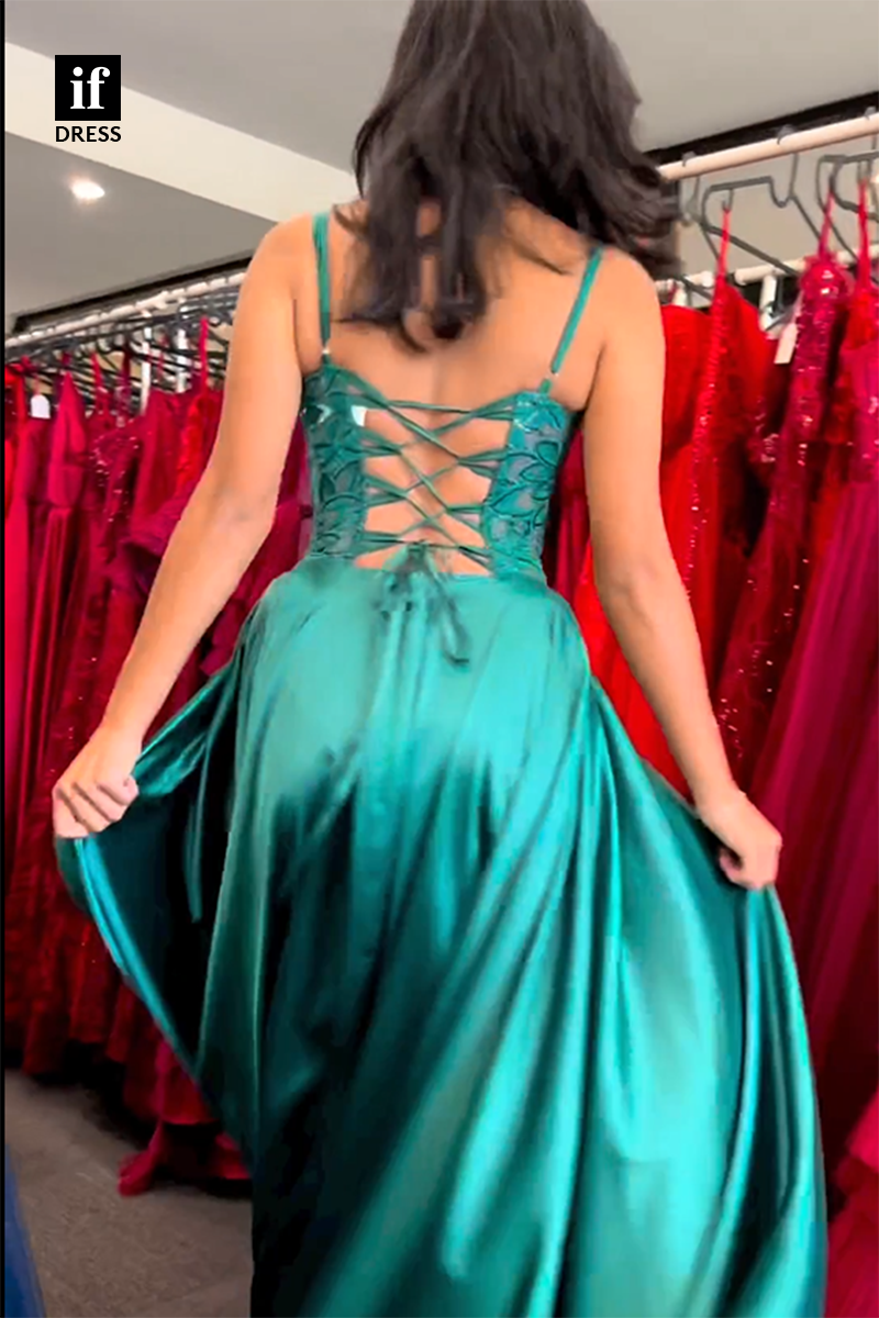 34256 - Elegant Spaghetti Straps Scoop Appliques Prom Formal Dress