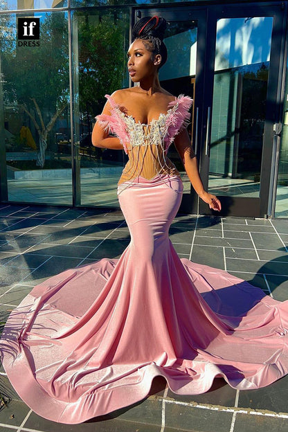 34269 - Luxurious Off-Shoulder Feather Mermaid/Trumpet Prom Evening Dress Formal Girls