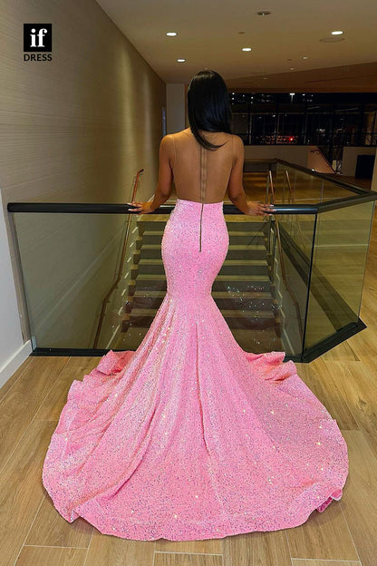 34270 - Adorable Illusion V-Neck Beads Mermaid Prom Formal Dress For Black Girls