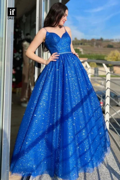 34293 - Charming Spaghrtti Straps A-Line Sequins Prom Formal Evening Dress