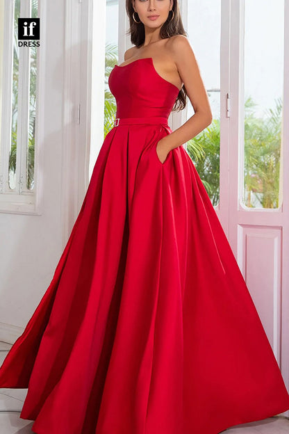 34300 - Sexy A-Line Off-Shoulder Slit Belt Ruched Prom Formal Evening Dress