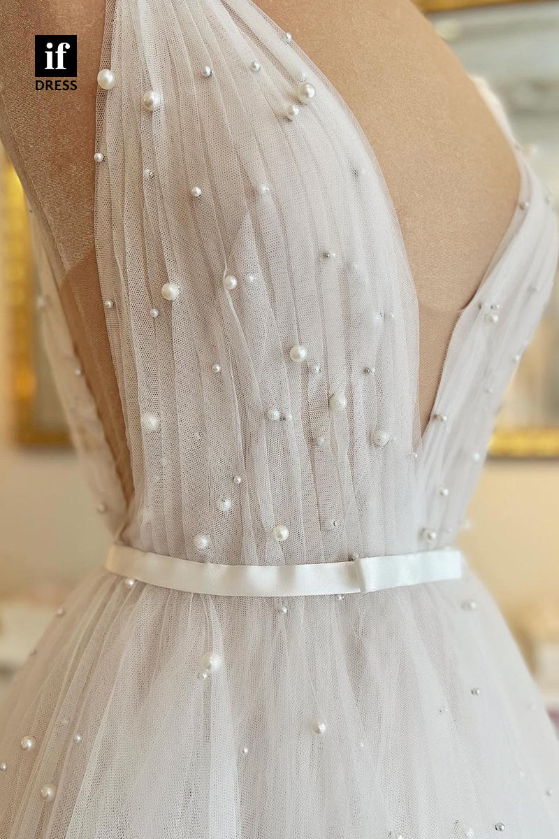71013 - Elegant A-Line Double Straps V-Neck Beach Wedding Dresses