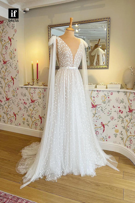 71018 - Elegant A-Line Plunging V-Neck Appliques Boho Wedding Dresses