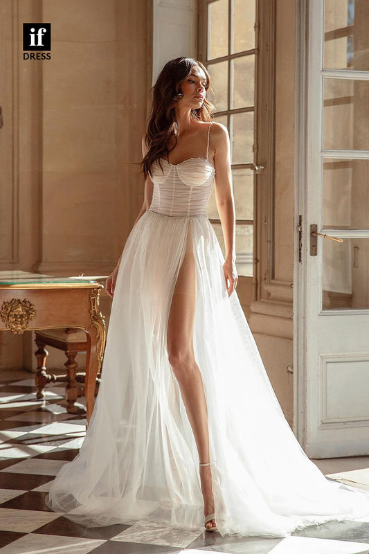 71019 - Romantic A-Line Spaghetti Straps Sweetheart Boho Wedding Dress