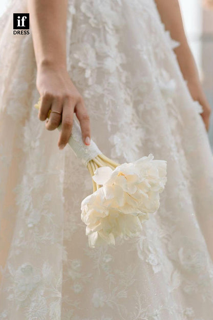 71022 - Elegant A-Line Off-Shoulder Sweetheart Appliques Boho Wedding Dress