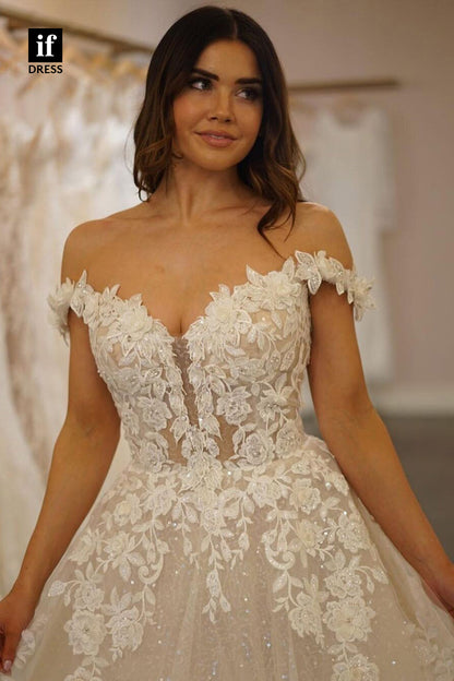 71023 - Off-Shoulder A-Line Lace Appliques Bohemian Wedding Dress