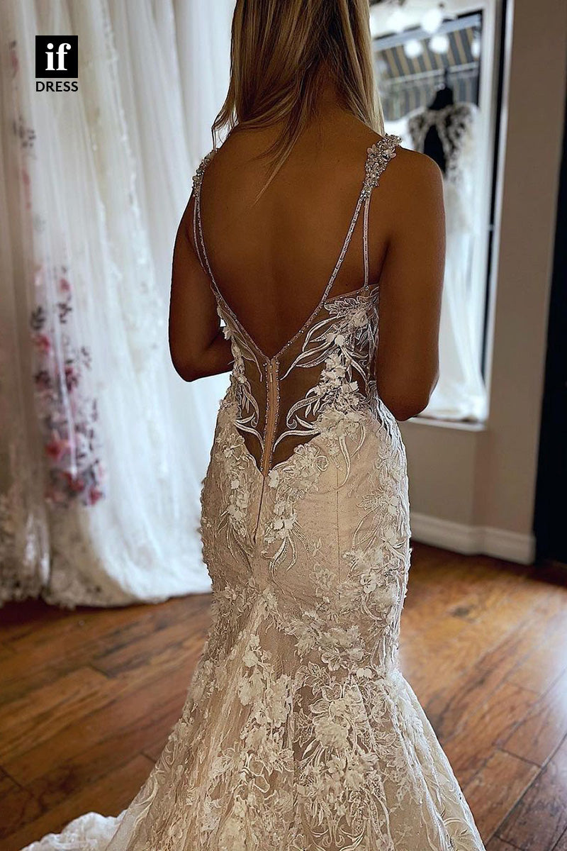 71027 - Honorable Spaghetti Straps Lace Appliques Beach Wedding Dress
