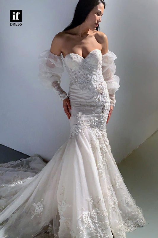 71028 - Romantic Off-Shoulder Sweetheart Mermaid Wedding Dress