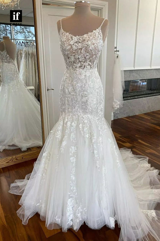 71033 - Charming Scoop Lace Appliques Mermaid Wedding Dress