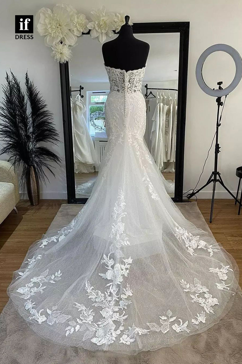 71034 - Classic Off-Shoulder Sweetheart Lace Appliques Mermaid Wedding Dress