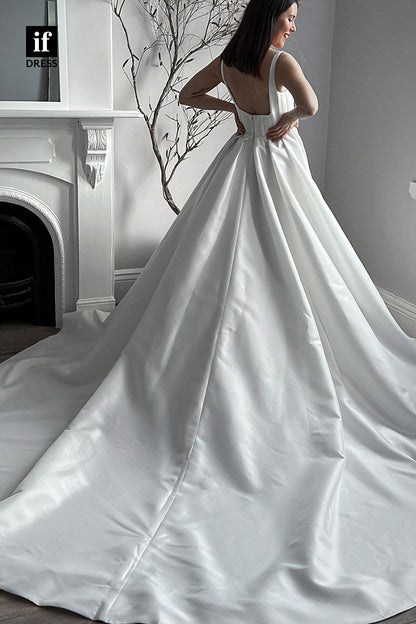71040 - Classic Double Straps Side Slit A-line Bohemian Wedding Dress