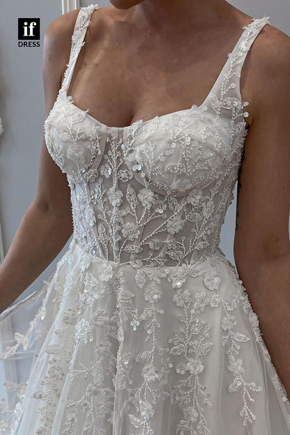 71041 - Romantic Double Straps Sweetheart Appliques Boho Wedding Dress