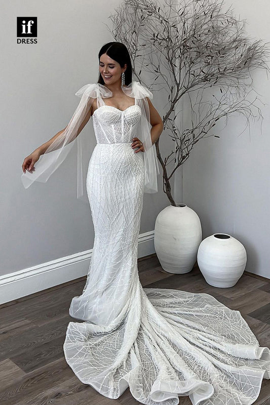 71042 - Charming Sweetheart Beads Mermaid Boho Wedding Dress