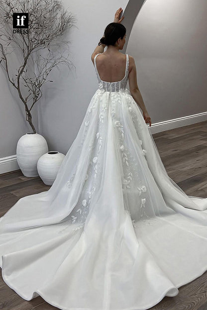 71046 - Chic Double Straps A-Line Appliques Boho Weddiing Dress