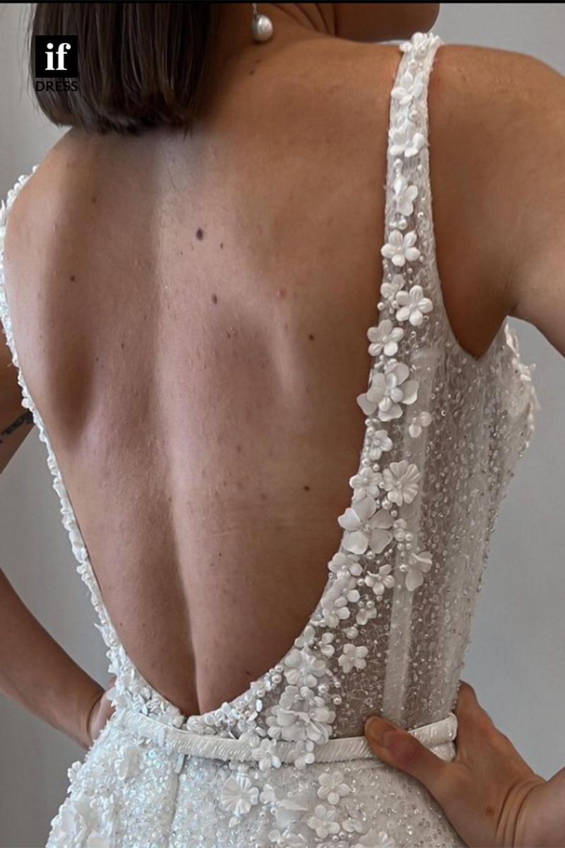 71047 - Glamorous Straps Lace Appliques Mermaid Beach Wedding Dress
