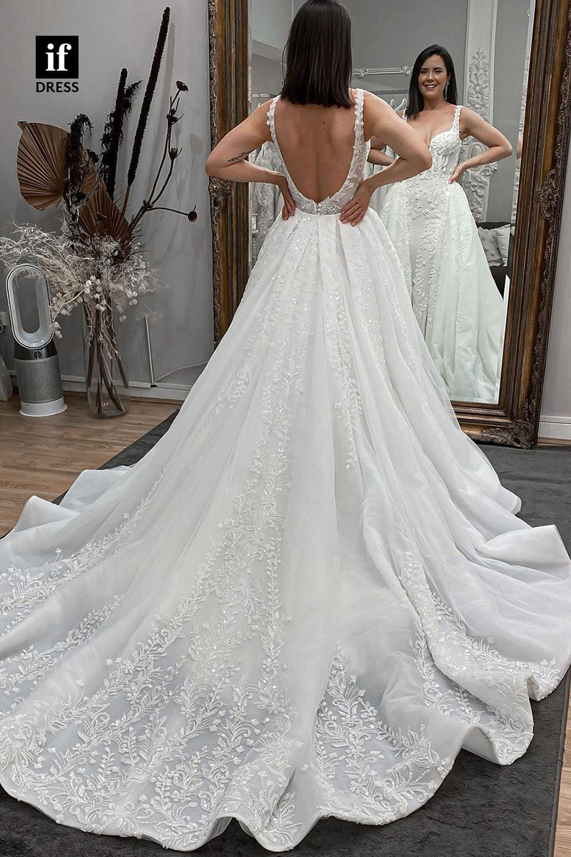 71048 - Modern V-Neck A-Line Lace Appliques Bohemian Wedding Dress