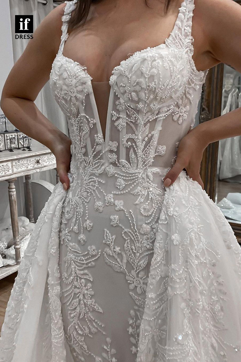 71048 - Modern V-Neck A-Line Lace Appliques Bohemian Wedding Dress