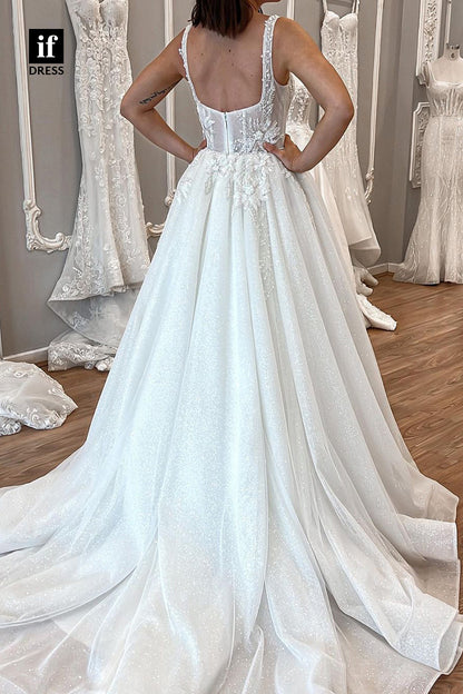 71049 - Adorable Straps A-Line Beads Sparkly Boho Wedding Dress