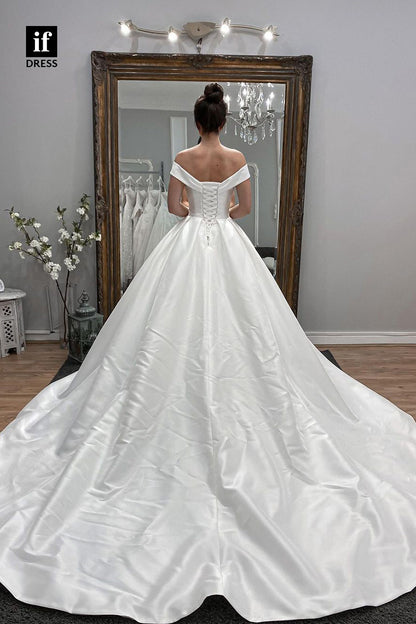 71051 - Classic Off-Shoulder Cap Sleeves A-Line Pleats Boho Wedding Dress