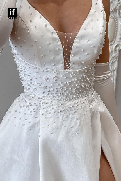 71050 - Attractive Straps V-Neck Side Slit Beach Wedding Dress