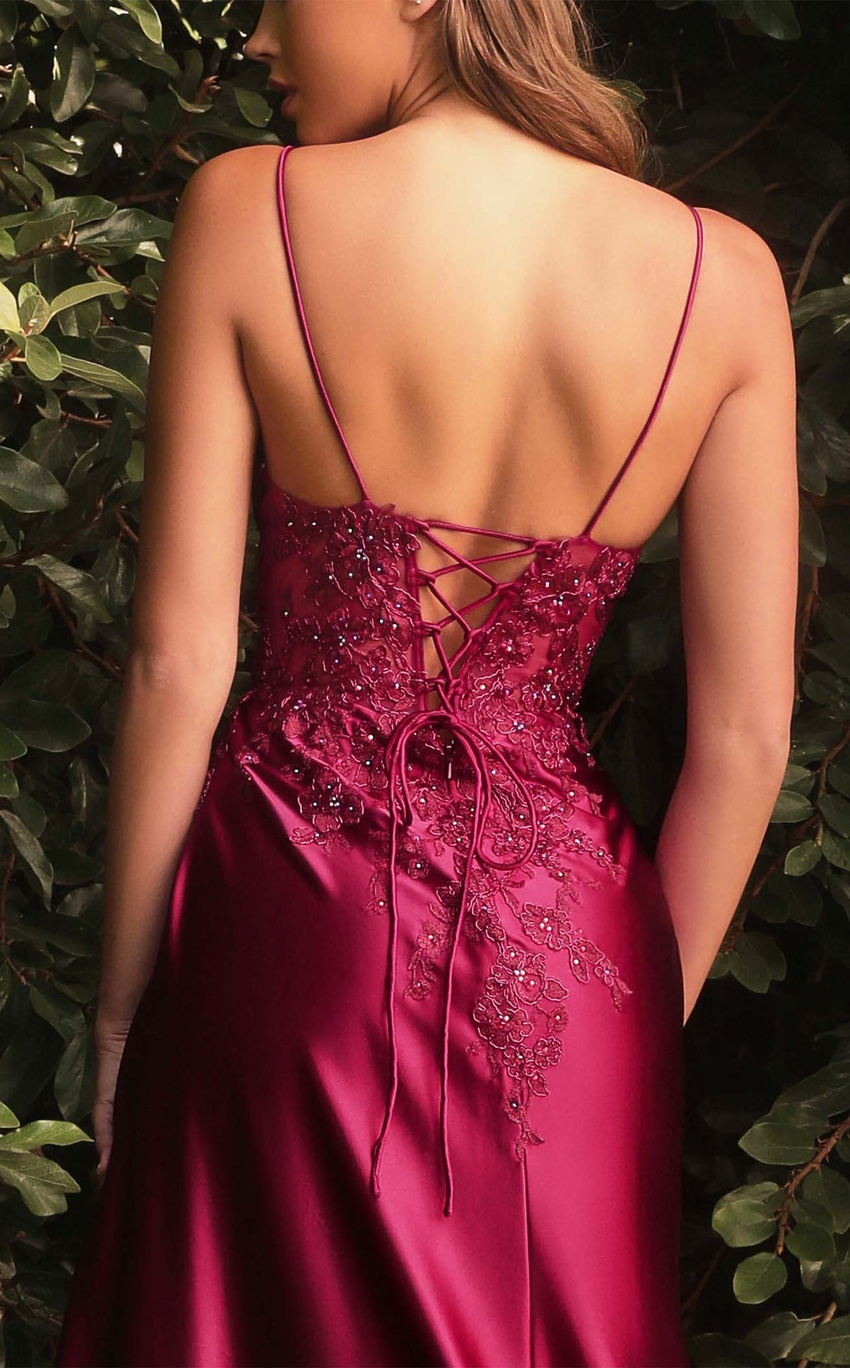 32819 - Spaghetti Straps Appliques Side Slit Black Prom Evening Foamal Dress