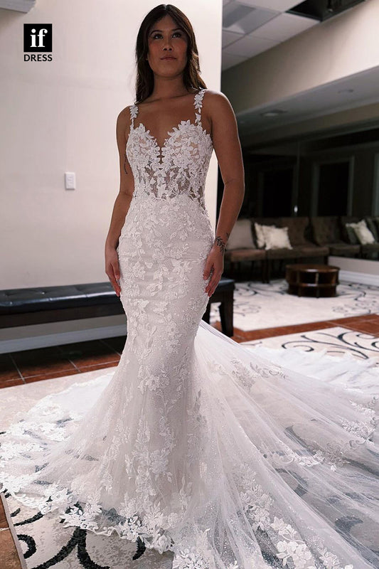 31507 - Romantic V-Neck  Lace  Appliques Boho Wedding Dress