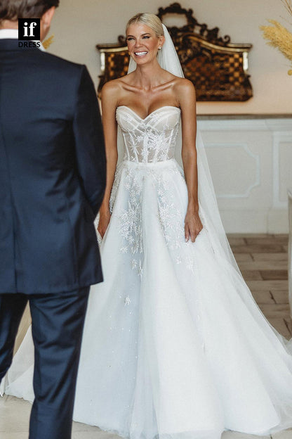 30500 - A-line Sweetheart Appliques Rustic Wedding Dress Birdal Gown
