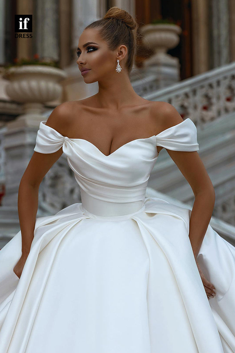 30513 - Ball Gowns Off the Shoulder Satin Wedding Dress Bridal Gown