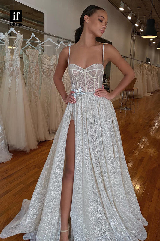 30518 - A-line Spagheti Straps Appliques Bohemian Wedding Dress