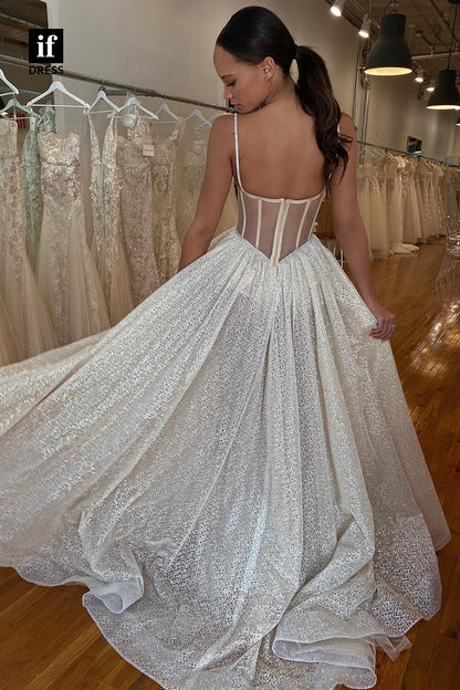 30518 - A-line Spagheti Straps Appliques Bohemian Wedding Dress