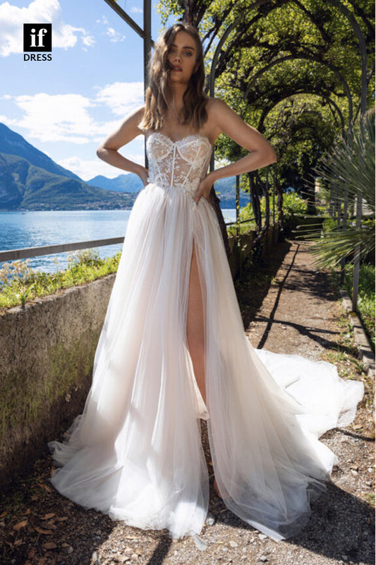 30520 - A-line Lace Appliques High Split Bohemian Wedding Dress