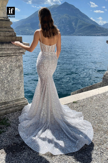 30521 - Spaghetti Straps Sweetheart Mermaid Wedding Dress Bohemian Bridal Gown