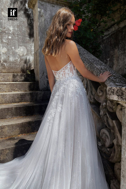 30523 - A-line Sweetheart Lace Appliques Split Bohemian Wedding Dress