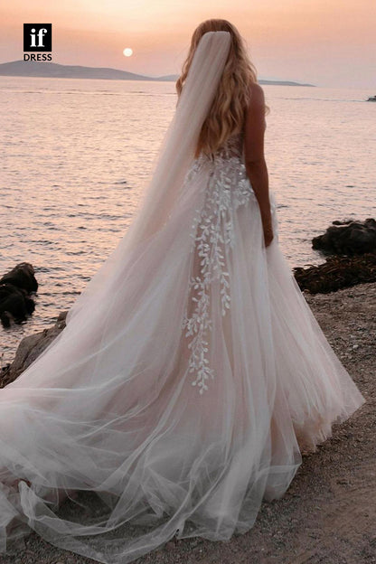 30533 - A-line Sweetheart Lace Appliques Bohemian Wedding Dress with Slit