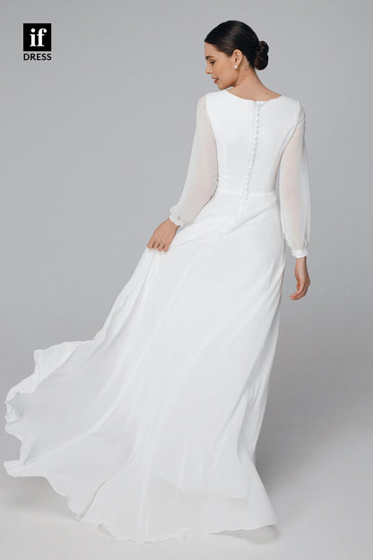 30544 - Unique Bateau Long Sleeves Rustic Wedding Dress