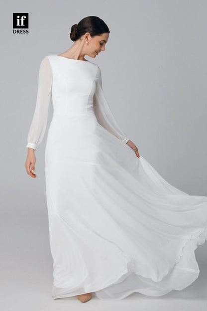 30544 - Unique Bateau Long Sleeves Rustic Wedding Dress