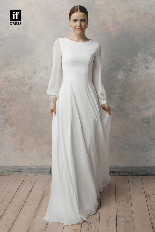30544 - Unique Bateau Long Sleeves Rustic Wedding Dress
